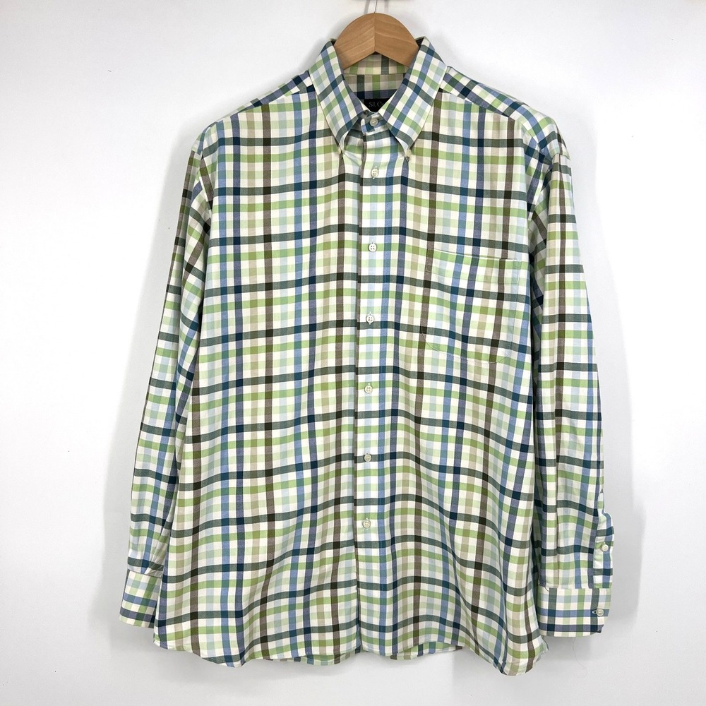 St. Croix Long Sleeve Button‎ Down Shirt Mens Size XL Plaid Check White Green